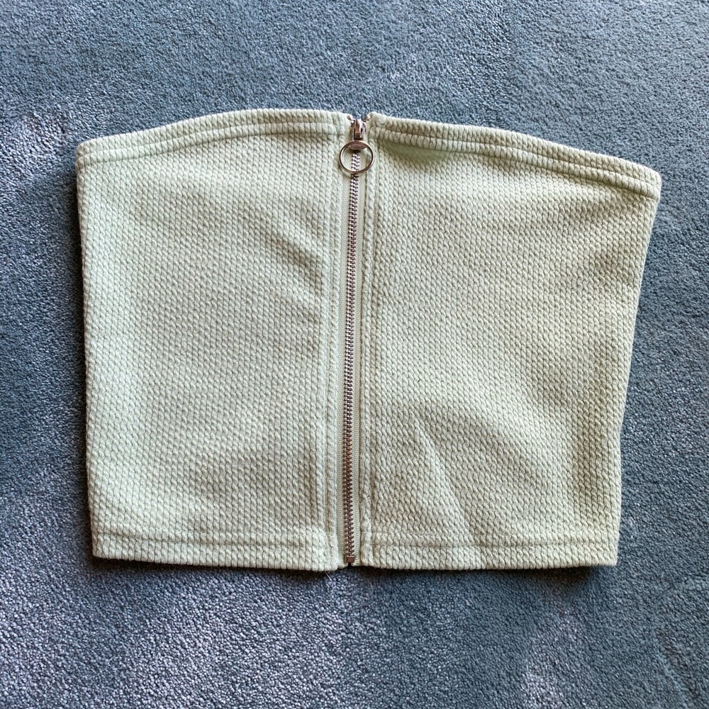 XS Mint Green Zipper Cropped Tube Top